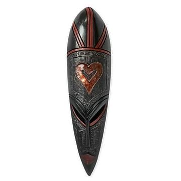 NOVICA African Heart Hand Crafted African Wood Mask Wall D&eacute;cor