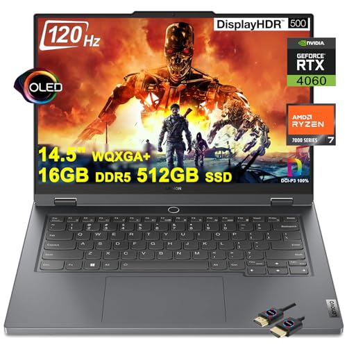 Lenovo Legion Slim 5 Gaming Laptop | 14.5" WQXGA+ OLED 120Hz 400nits 100% DCI-P3 | AMD 8-Core Zen 4 Ryzen 7 7840HS (>i7-12700H) | 16GB DDR5 512GB SSD