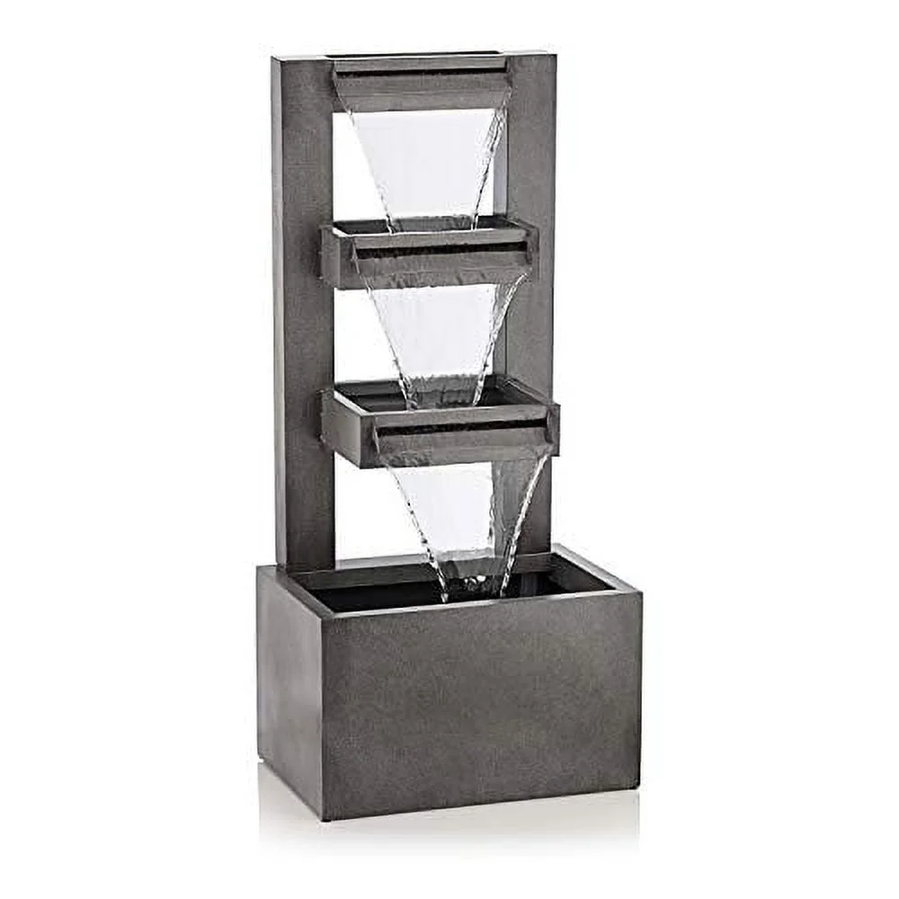Alpine Corporation 43"" Tall Outdoor Multi-Tier Modern Industrial Metal Fountain", Grey - Curated Treasures Market