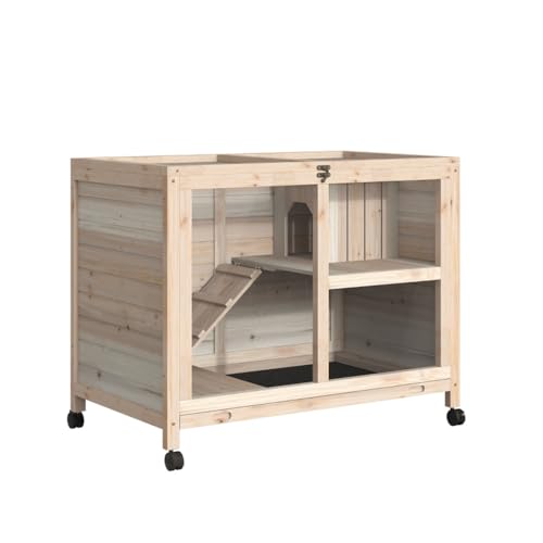 Wooden Rabbit Hutch - Bunny House and Guinea Pig Cage - Rabbit House with Tray and Wheels - Rabbit Cage with Ramp