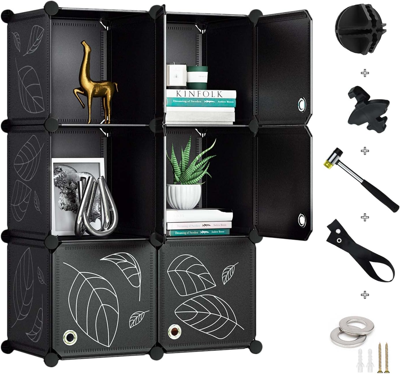 GREENSTELL Cube Storage Organizer, 9-Cube Closet Organizer with Doors, DIY Plastic Storage Cubes Organizer