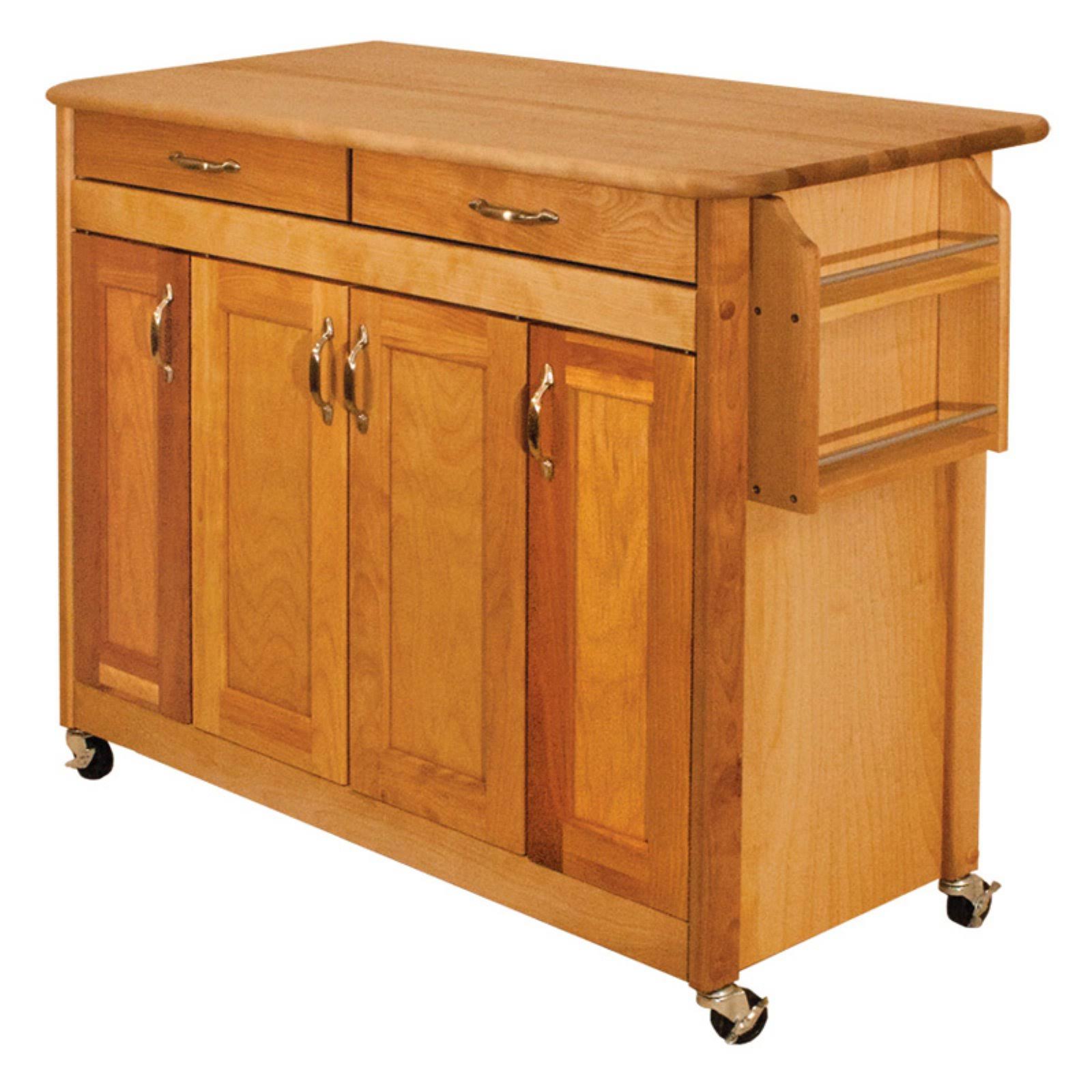 Catskill Craftsman Butcher Block Island with Panel Doors Portable Kitchen Cart, Brown