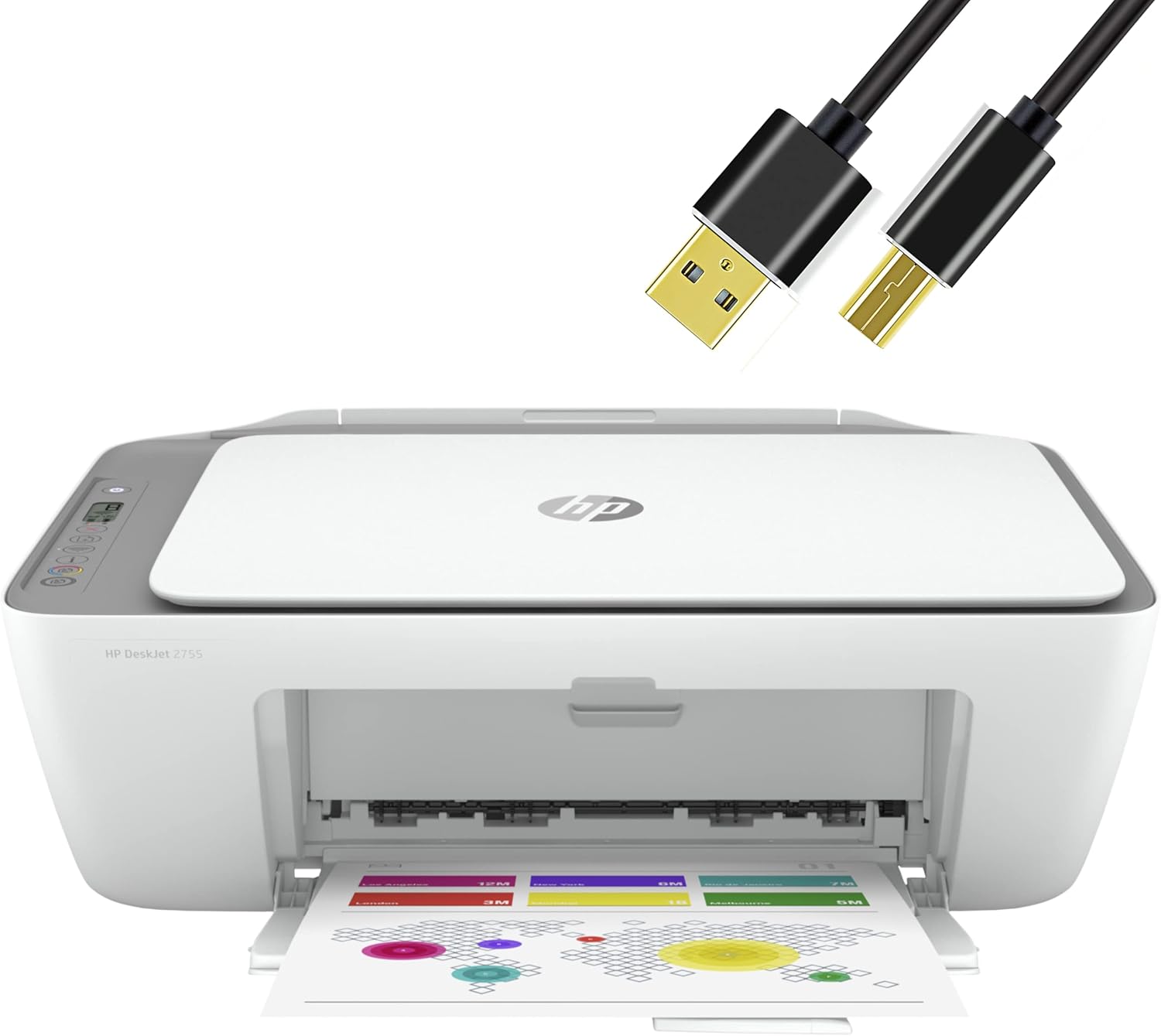 H - P All in One Wireless Color Inkjet Printer Print Copy Scan Wireless USB Connectivity Mobile Printing with NeeGo 6 Feet Printer Cable - Grey