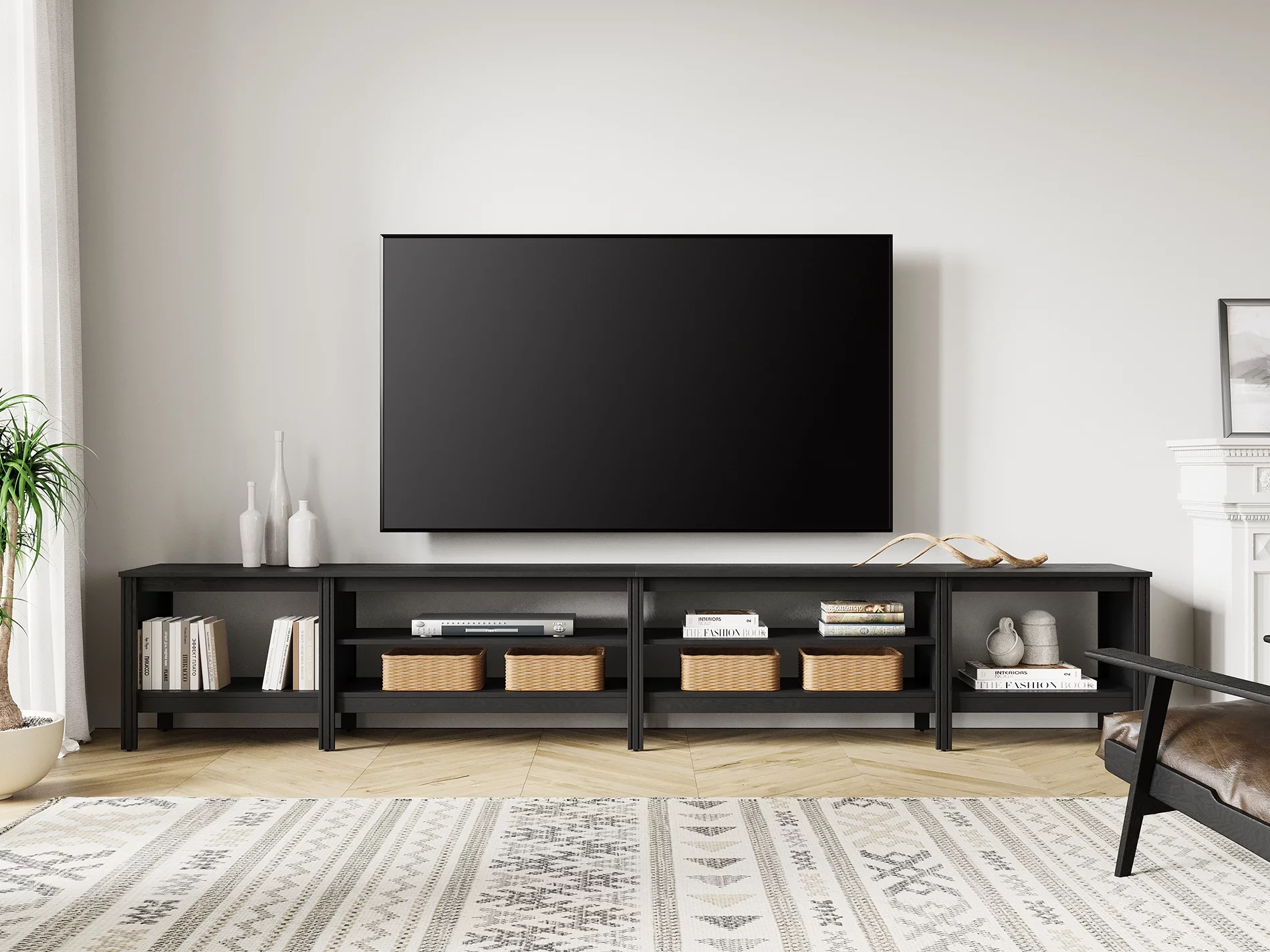 TV Stand for 100 inch TV Entertainment Center Wood TV Console Table for 85/80/90 inch TV with 8 Storages for Living Room Bedroom, Black