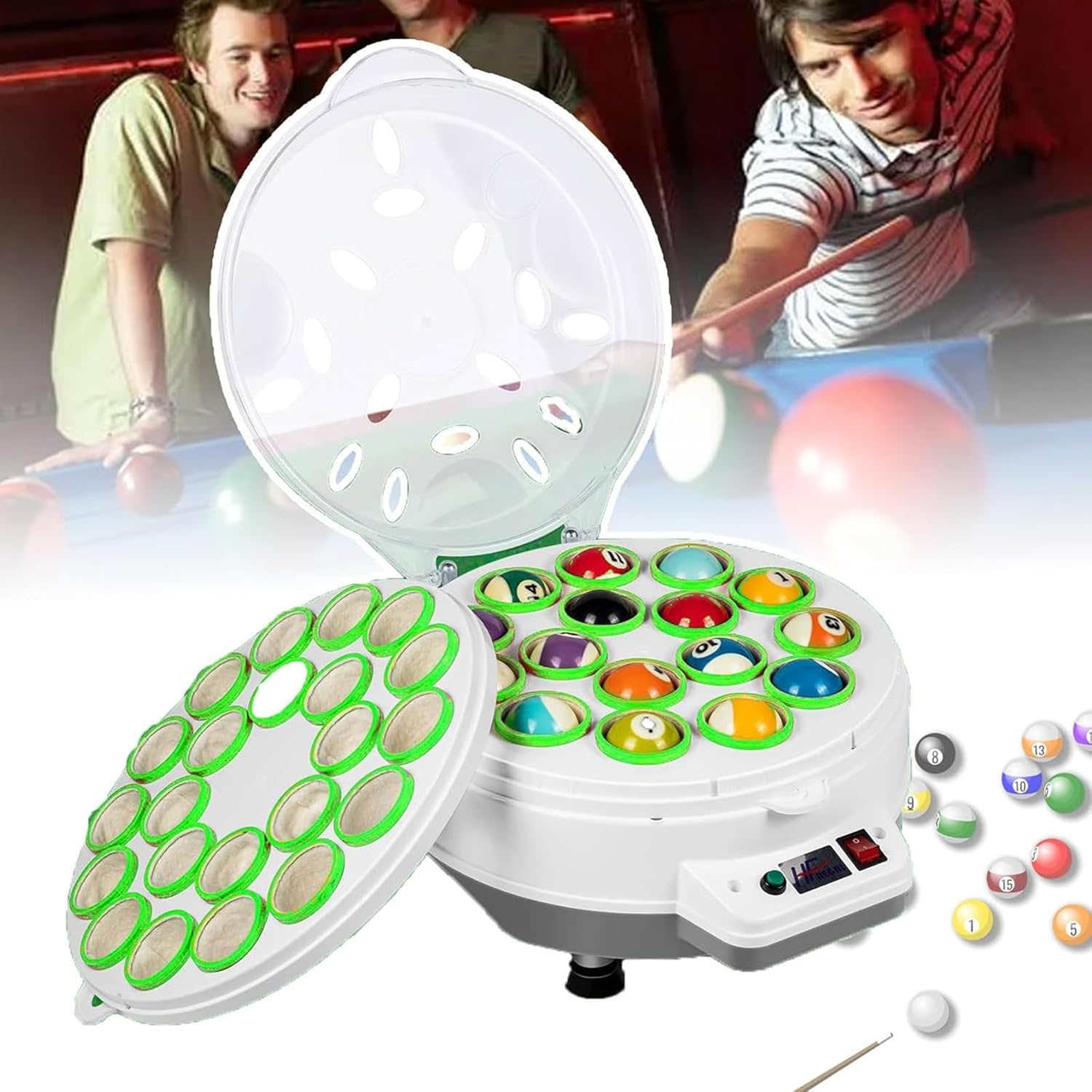 Pool Ball Cleaner, Automatic Billiard Cleaning Polishing Machine with LED Touch Display, No Jump Ball and Run Smoothly, 2 Min Fast Polishing