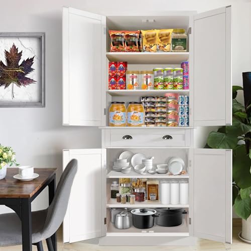 72" Kitchen Pantry Storage Cabinet Kitchen Cupboard with 4 Doors (2Doors with Racks),1 Drawer