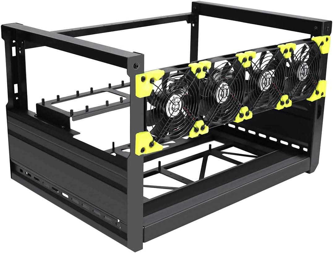 Mining Rig Frame, 6 GPU Aluminum Stackable Open Air Mining Case Computer Frame Miner Rig Case (T2 T3) (with Fans)