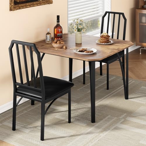 GAOMON Dining Table Set for 2, Kitchen Table and Chairs with Chamfer Design, 3 Piece Dining Room Set with Cushion Seats for Small Spaces