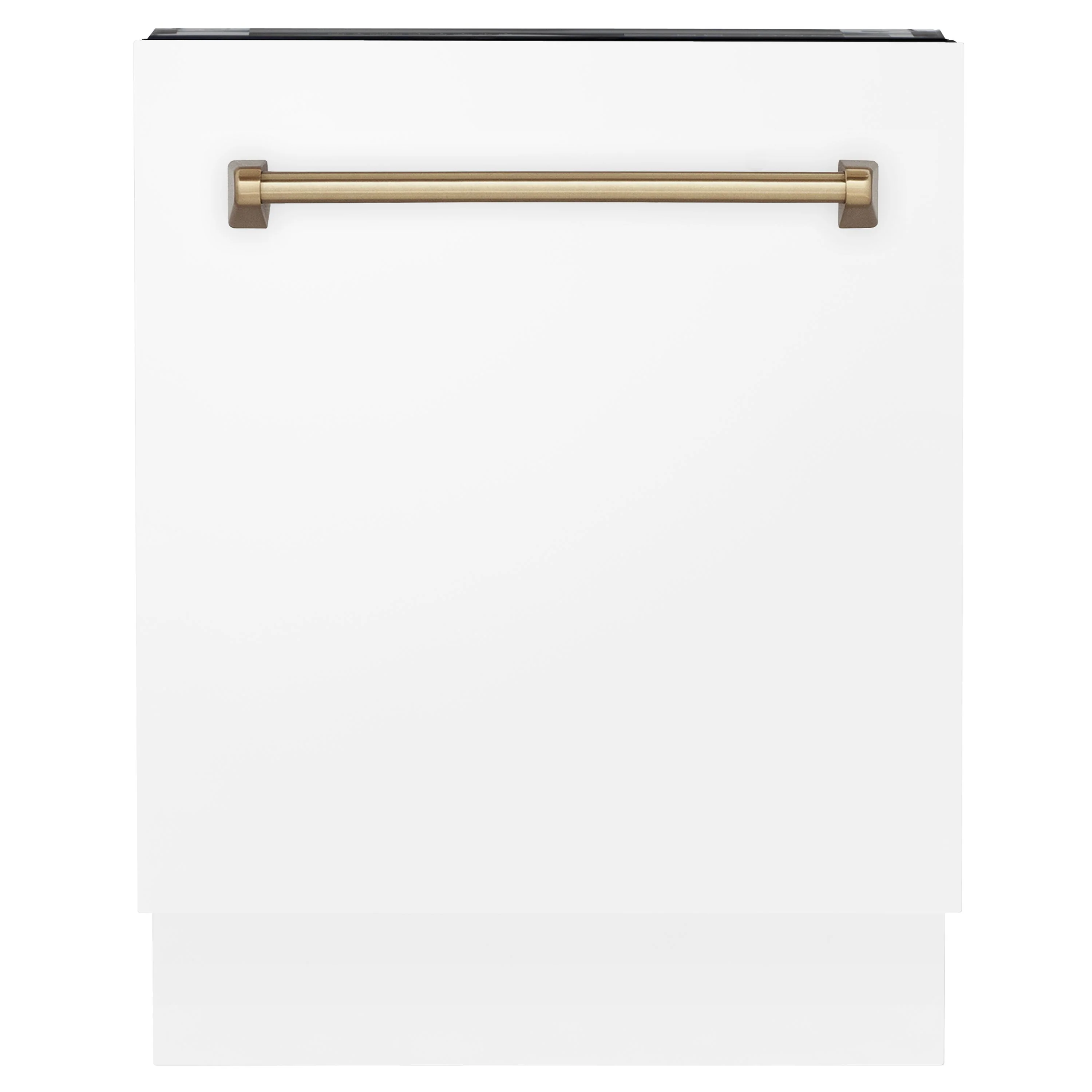 ZLINE Autograph Series 24 inch Tall Dishwasher in White Matte with Champagne Bronze Handle, DWVZ-WM-24-CB