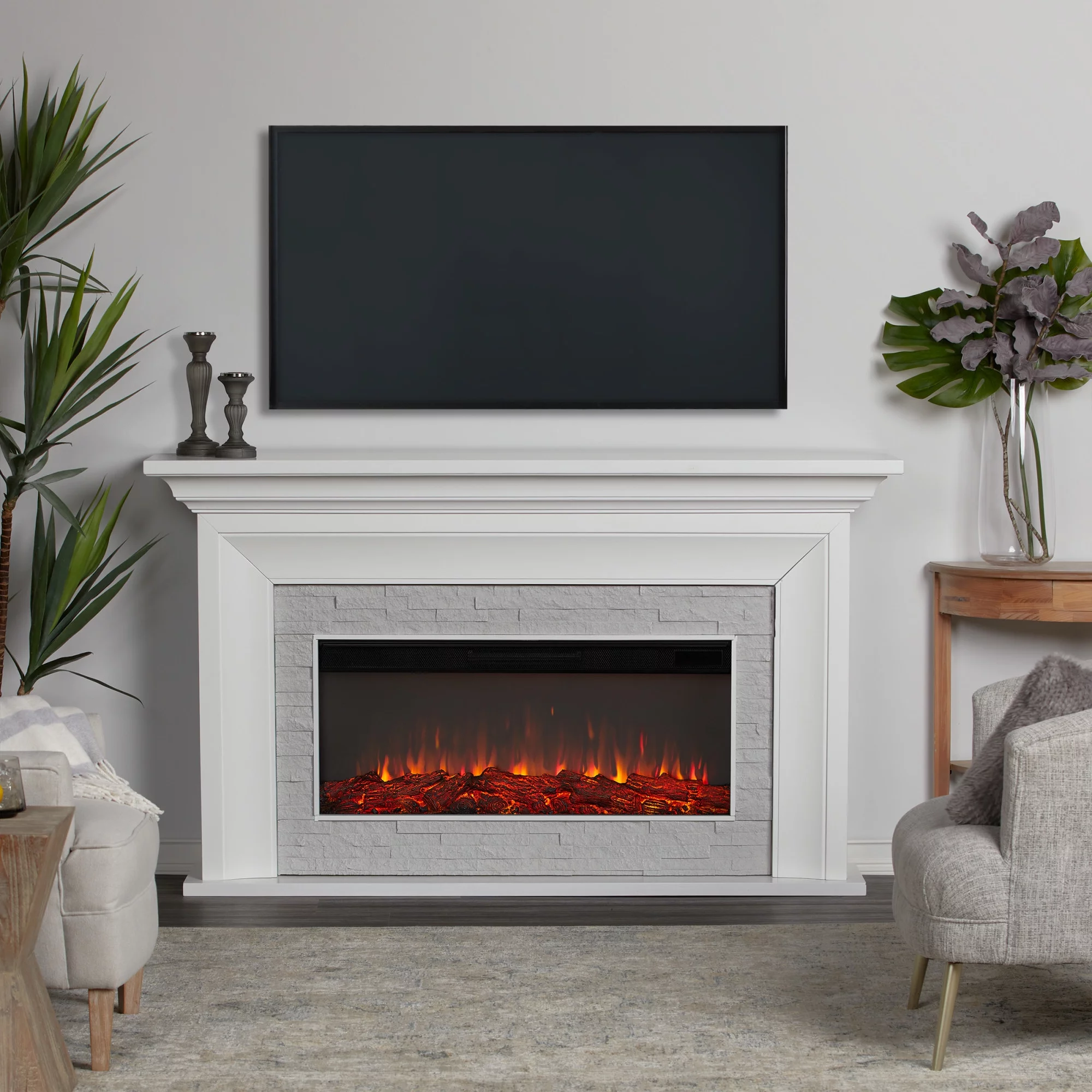 Real Flame 4830E Sonia 69" Wide 5,100 BTU Landscape Electric Mantel Fireplace - White