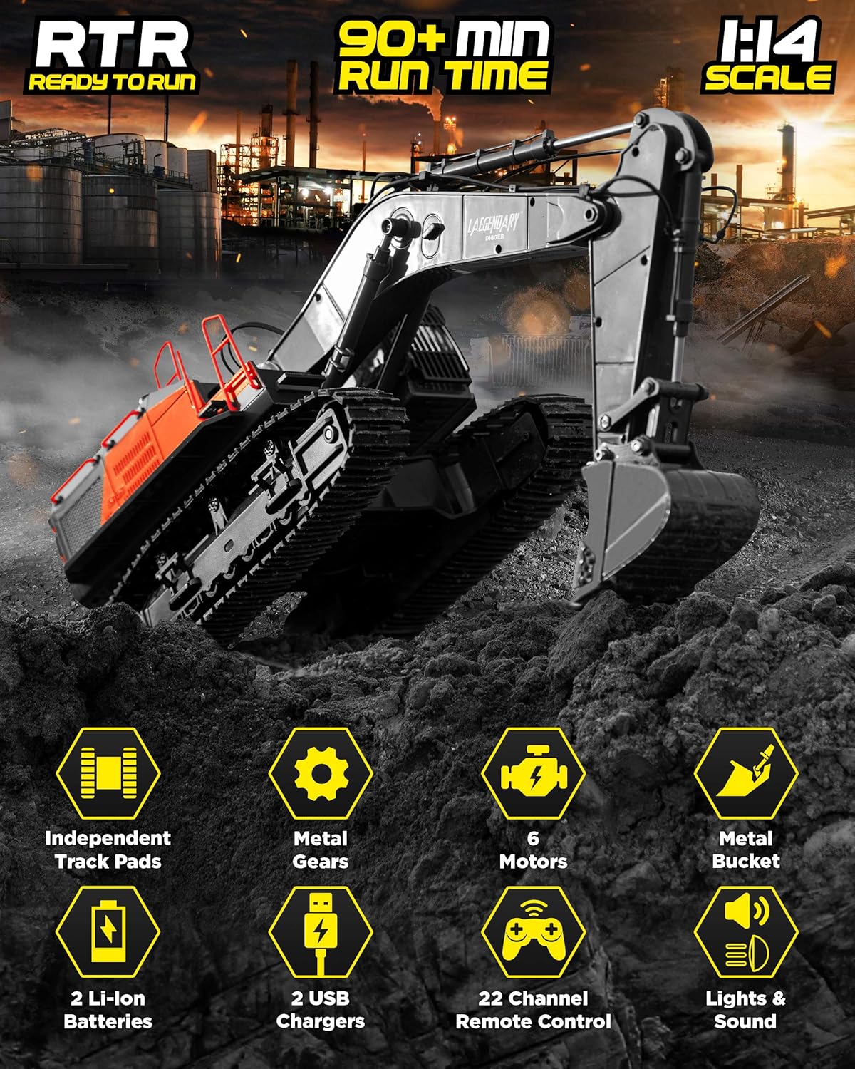 1:14 Scale Large Remote Control Excavator Toy for Boys and Adults �C Compatible with Dump Truck RC Construction Vehicles