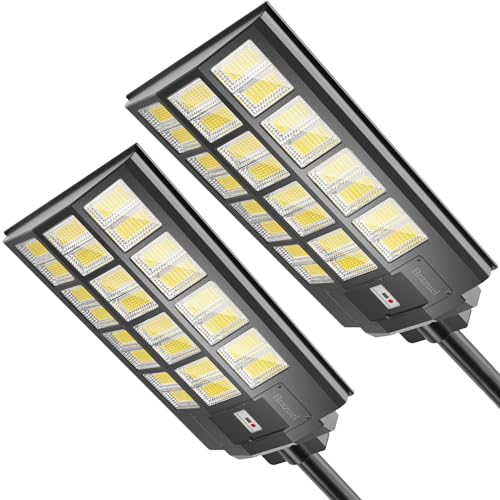 1000W Solar Street Lights Outdoor Waterproof,Solar Parking Lot Lights,6500k Led Solar Lights pole,Motion Sensor,Remote Control, Dusk to Dawn