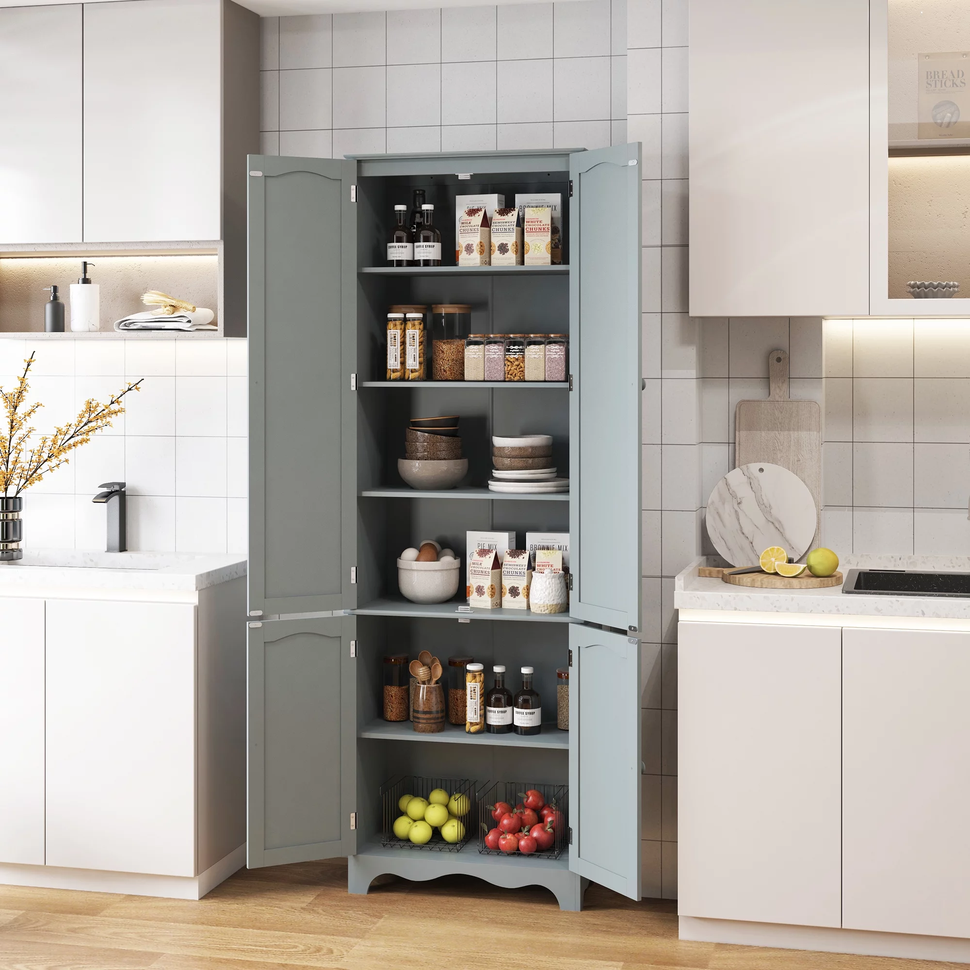 HOMEFORT 72" H Freestanding Tall Pantry Cabinet, Kitchen Pantry with 2 Large Cabinets and Adjustable Shelves