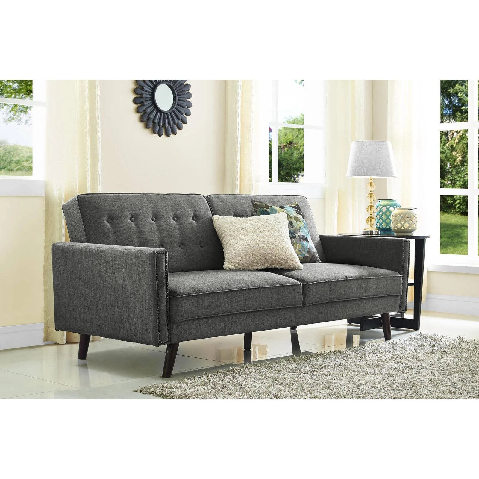 Better Homes and Gardens Rowan Linen Futon, Grey, Gray