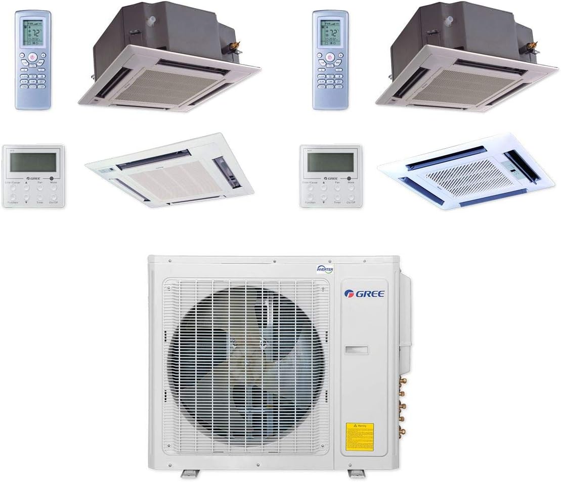 Gree 30,000 BTU Multi21+ Dual-Zone Ceiling Cassette Mini Split Air Conditioner Heat Pump 208/230V SEER 21 (18-24) - Smart Home Appliances