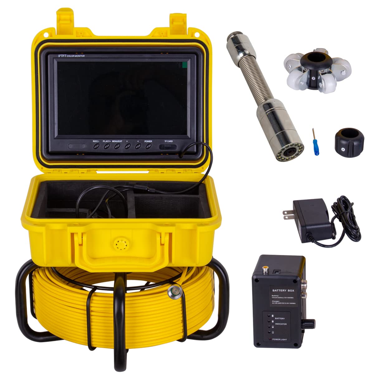 50M/165FT Pipe Inspection Camera Sewer Plumbing Drain Camera 9" LCD Screen Borescope Inspection Camera IP68 Waterproof DVR Record Video with Lights