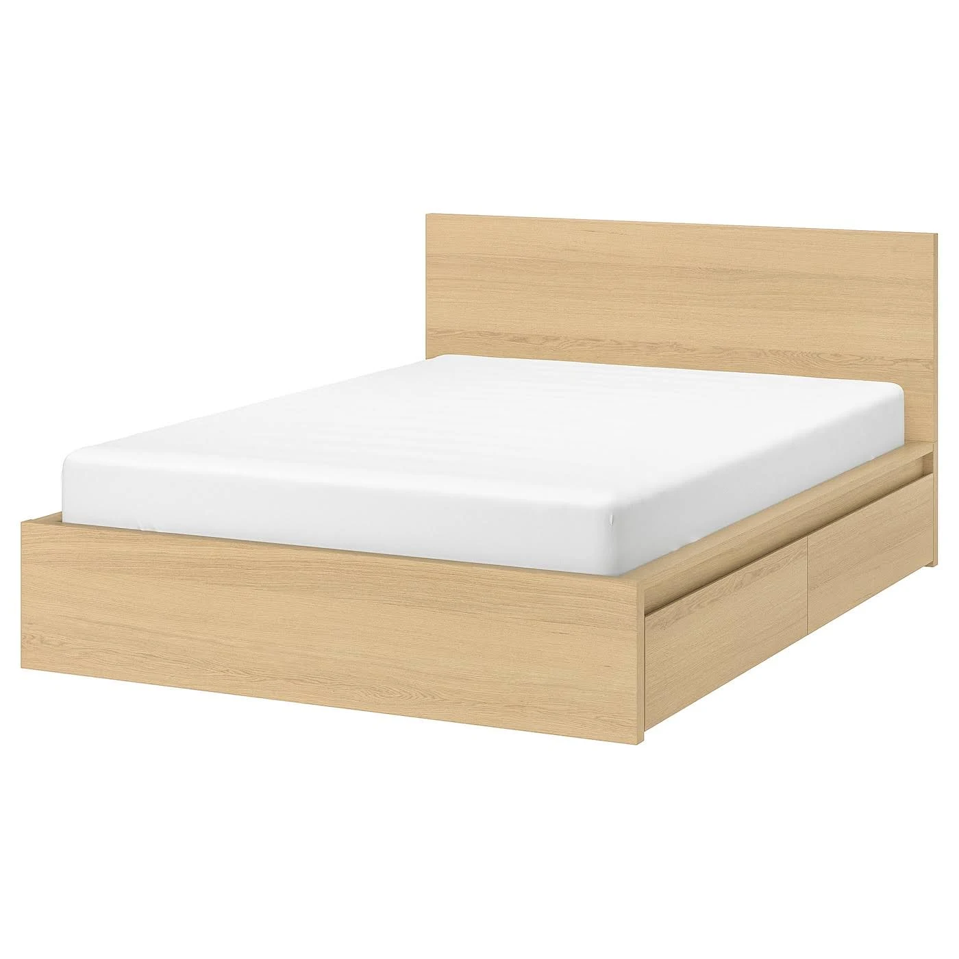 IKEA - Malm High Bed frame/4 Storage Boxes, White Stained Oak Veneer, King