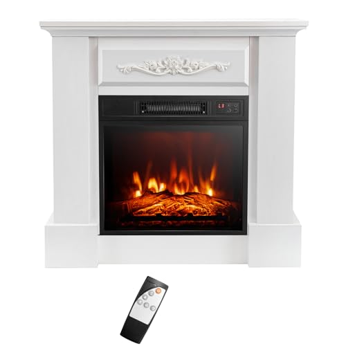 S AFSTAR Electric Fireplace with Mantel, 1400W 32 Inch Fireplace Heater with Remote Control, 6H Timer, Adjustable 3D Flame Effect, Thermostat