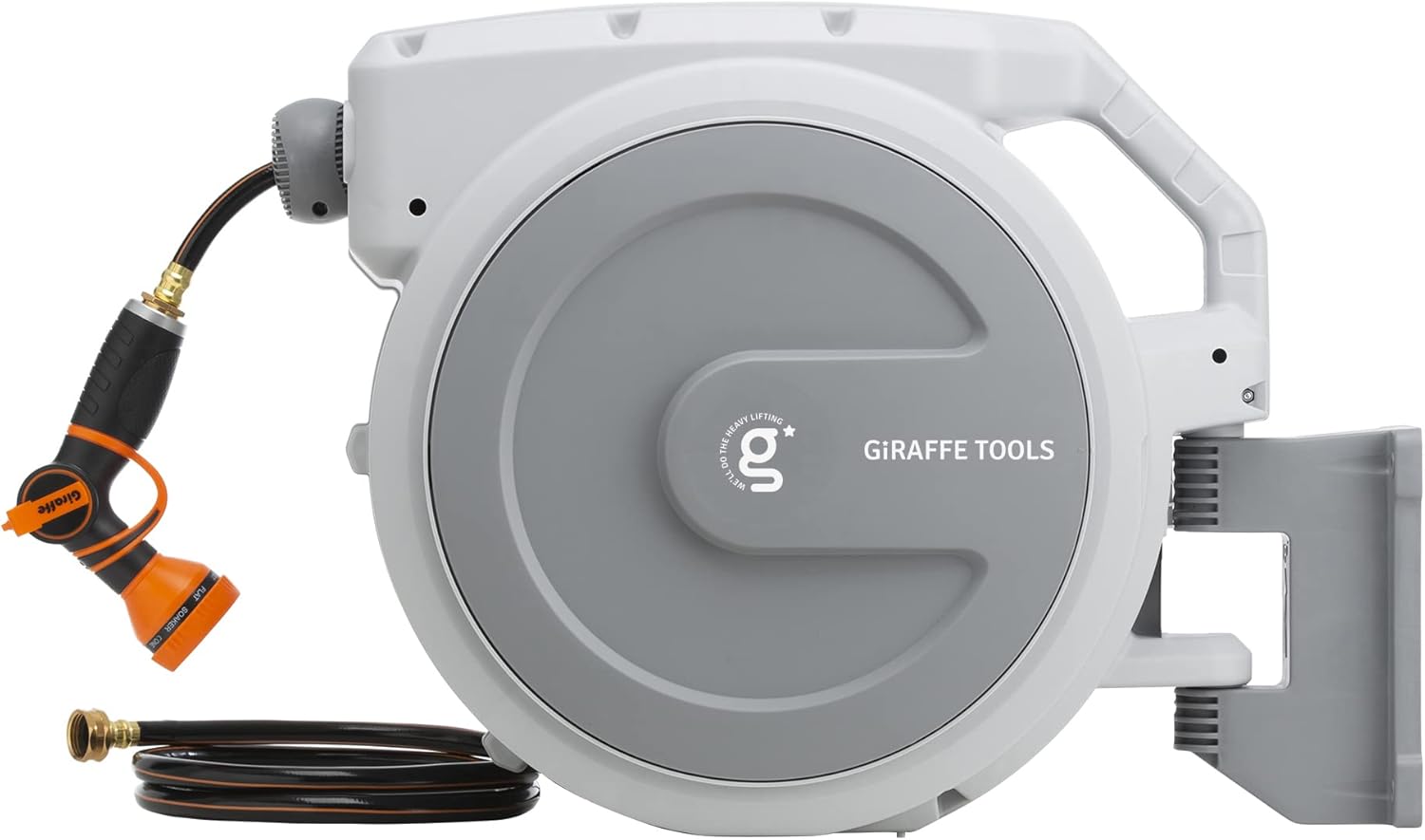 Giraffe Tools Retractable Hose Reel 5/8 inch x 90 ft Wall Mounted Garden Hose Reel Heavy Duty with Automatic Rewind, 180 Deg Swivel Bracket