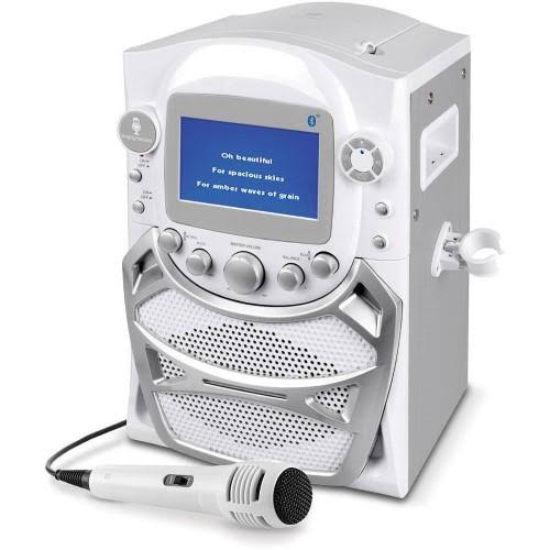 Singing Machine CD+G Karaoke Bluetooth System with Built-in 5 inch Color TFT Monitor and Microphone, White