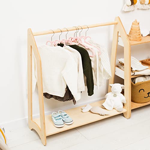 Montessori Clothing Rack for Toddler Furniture Wooden Wardrobe Shelf Clothes Kids Birthday Gift Dress up Wood Display Baby Storage Child Size