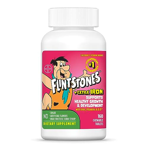 Flintstones Vitamins Chewable Kids Multivitamin with + Extra Iron, Toddler & Kid Vitamins with Vitamin C, D, Vitamin B12 & Iron for Kids