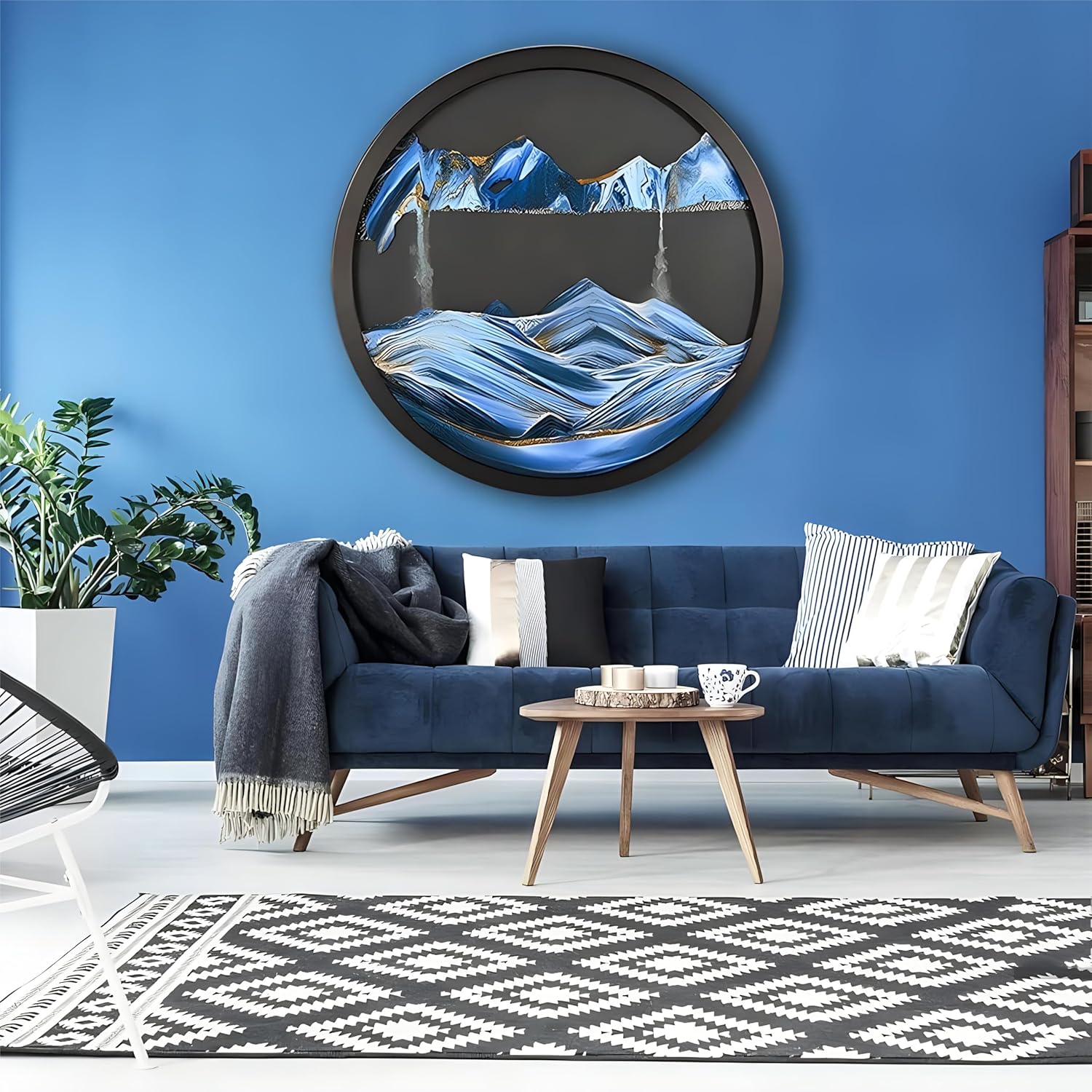 23.6'' Moving Sand Art Decor, Sand Art Wall Mounted Rotate Sculpture, Wall Art Deep Sea Sandscape, Glass Crafts Solid Wood Frame