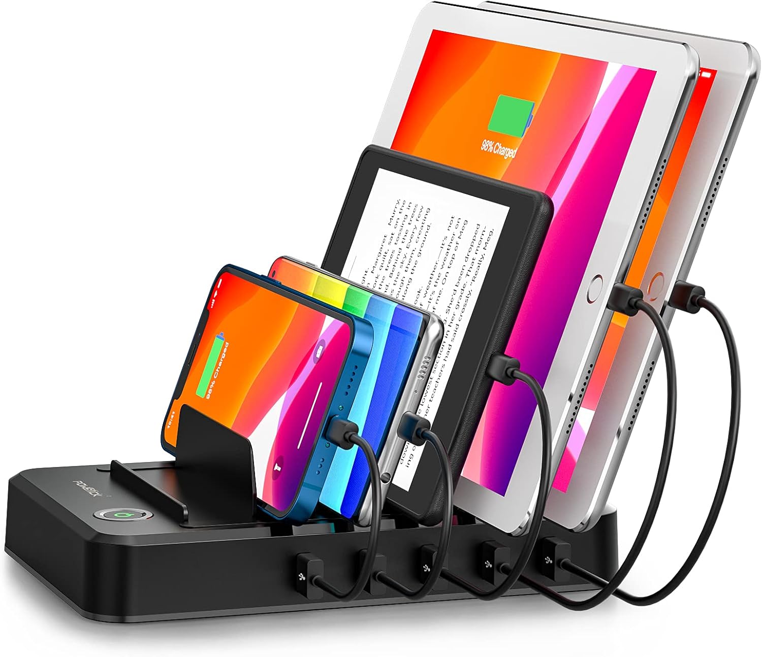 Charging Station for Multiple Devices 5 Ports with 6 Mixed Charging Cables Multi USB Charger Station Organizer for Cell Phones Tablets Tab