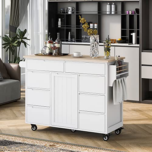 Woenei Kitchen Island Cart with Storage- Rolling Cart Buffet Sideboard with Drawers,Portable Wood Coffee Bar Cabinet,Mobile Island on 5 Wheels