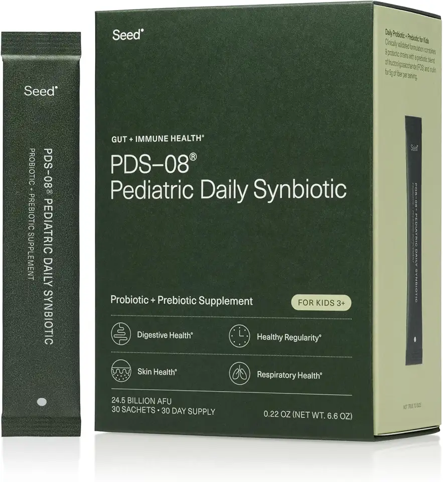 Seed PDS-08 Pediatric Daily Synbiotic - Fiber-Based Prebiotic & Probiotic for Kids - Digestive Health, Regularity, Constipation Relief - Ages 3-17