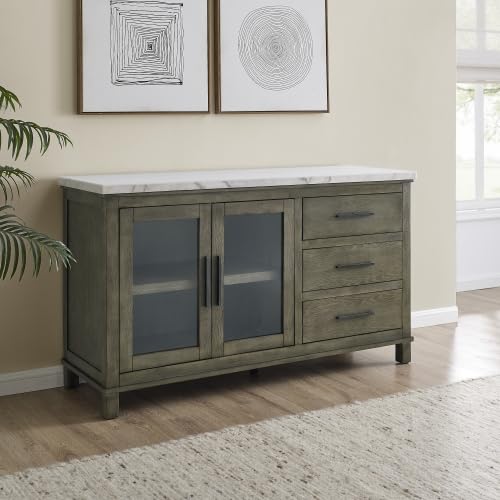 White Marble Top Server - Dark Brown