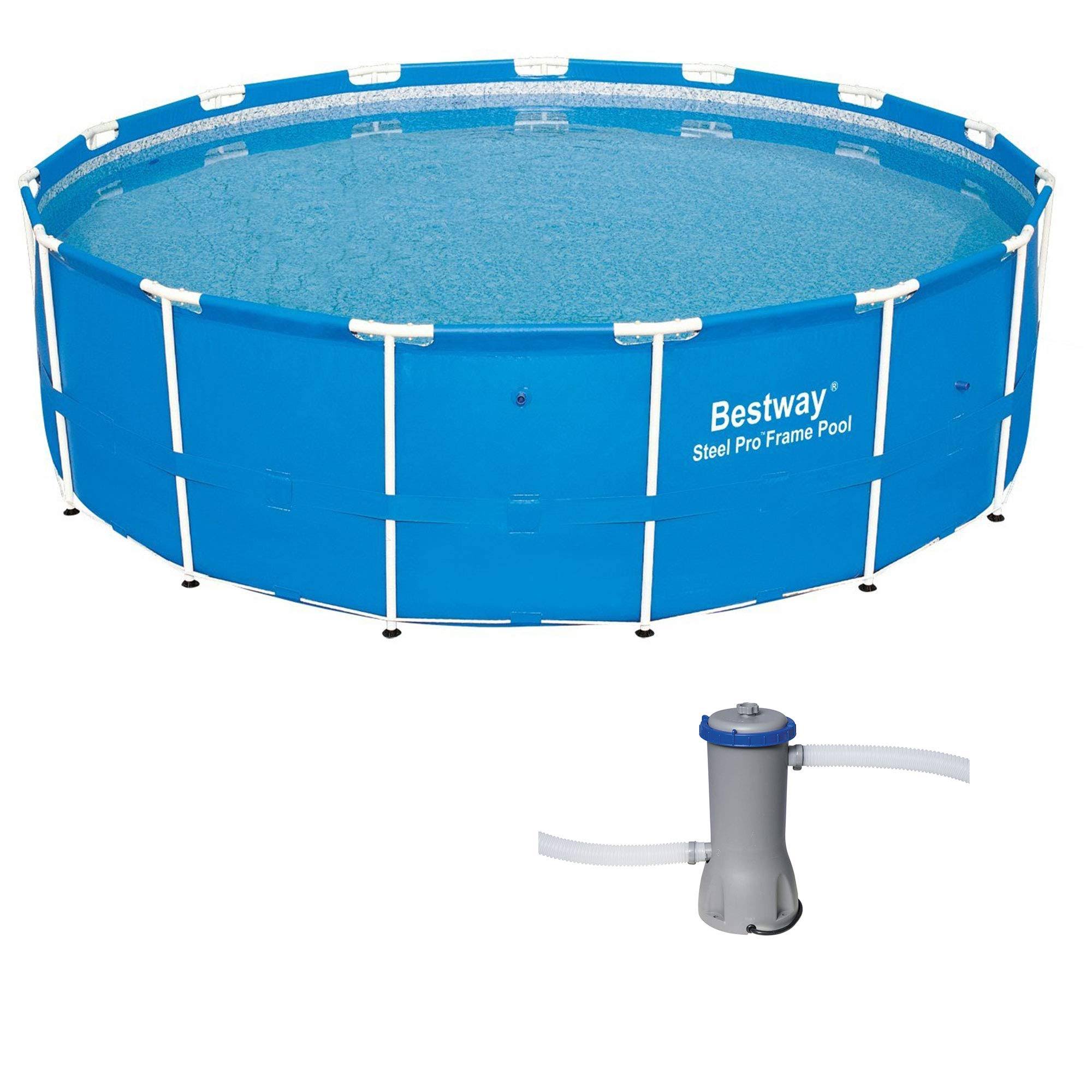 Bestway 15ft x 48in Steel Pro Frame Above Ground Pool w/Cartridge Filter Pump
