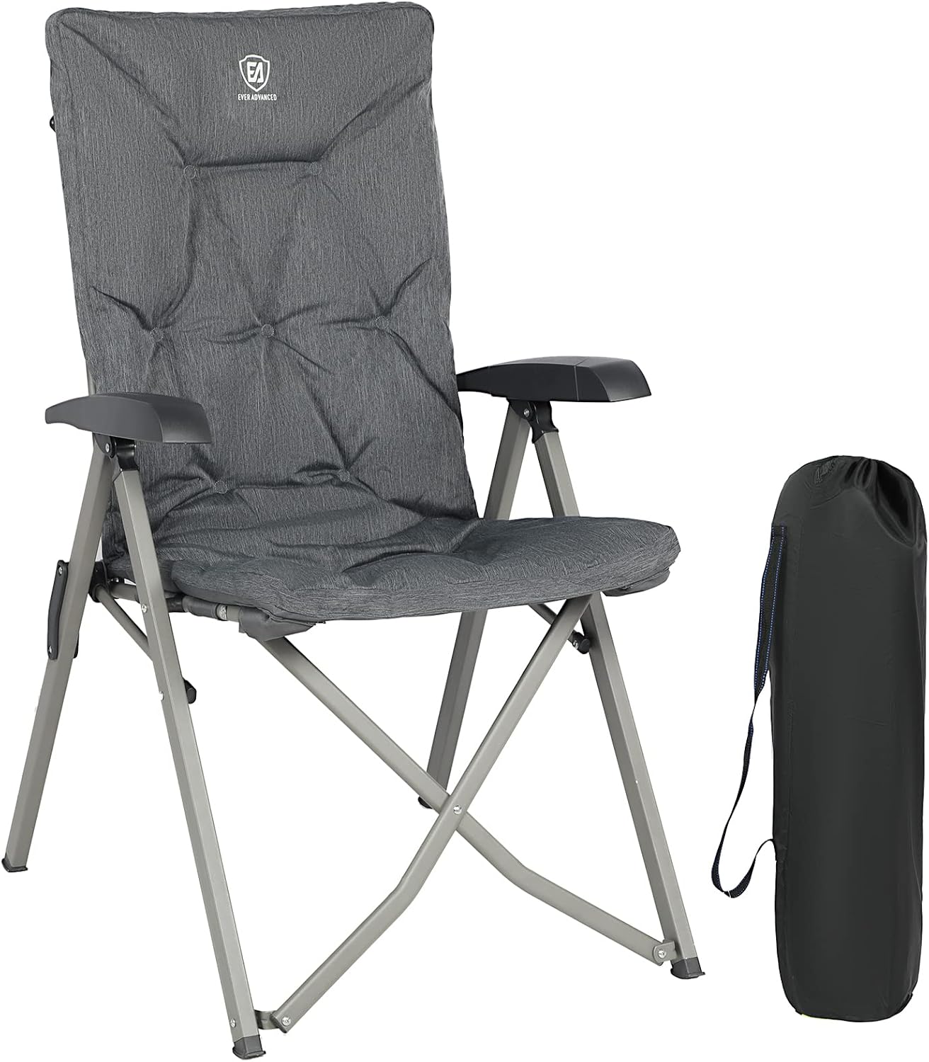 EVER ADVANCED Folding Camping Recliner Chair Fully Padded with Adjustable High Back Support Portable for Adults Patio Reclining Chair