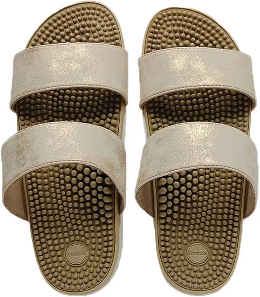 Kenkoh Japanese Therapeutic Sandals With Massage Insole - Stimulate Foot Pressure Points For Natural Well-Being - For Women (Sakura - Gold, 7 US)