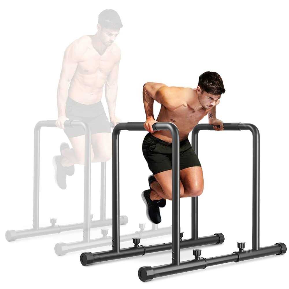 Dripex 1100lbs Adjustable Dip Bar Heavy Duty Steel Dip Station Home Dip Stand with Two Safety Connectors - Sports Supplies Online Store