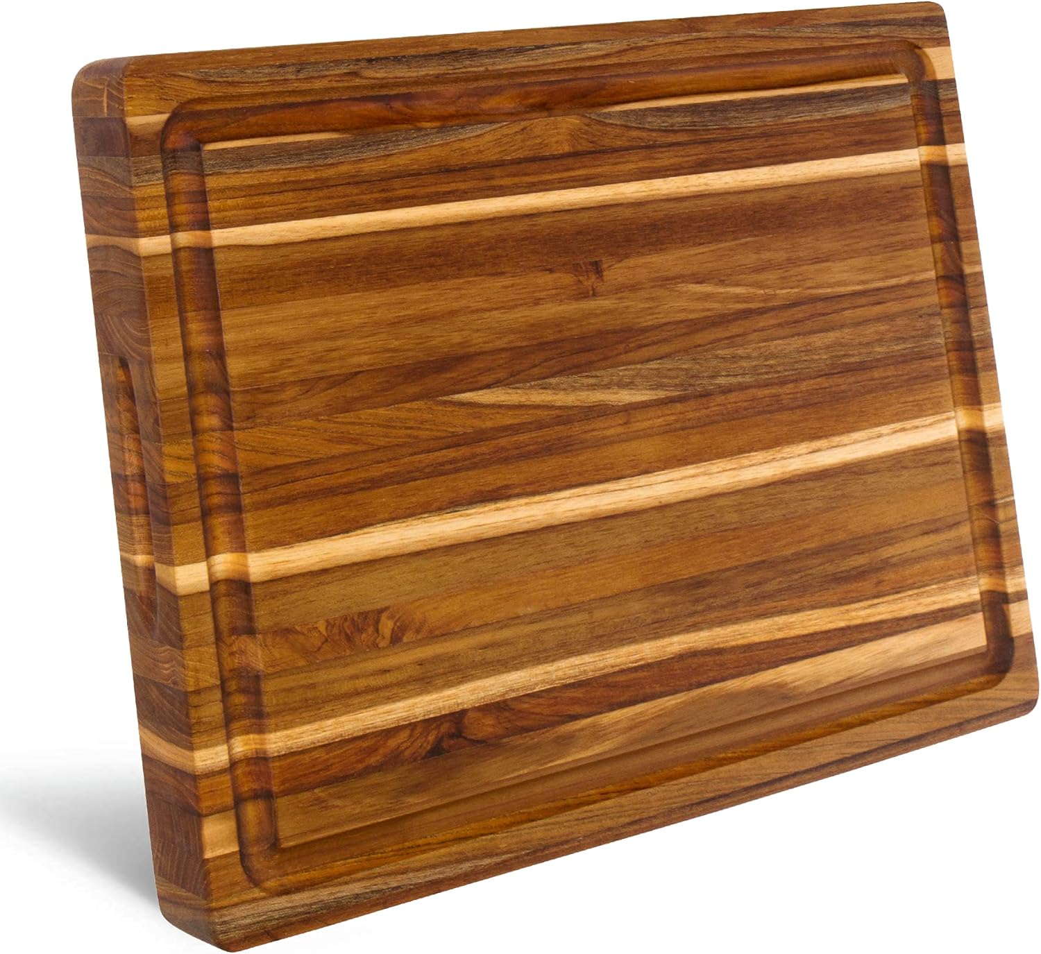 Large Teak Wood Cutting Board - Juice Groove, Reversible, Thick Edge Grain Carving Block (17 x 13 x 1.6 inches | Large)