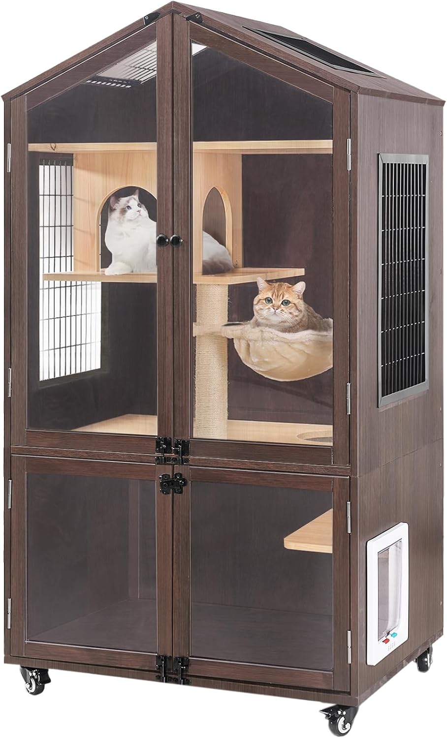 Catio Outdoor Cat Enclosure Wooden Large Cat House with Waterproof Roof, 7 Platforms and 2 Resting Box