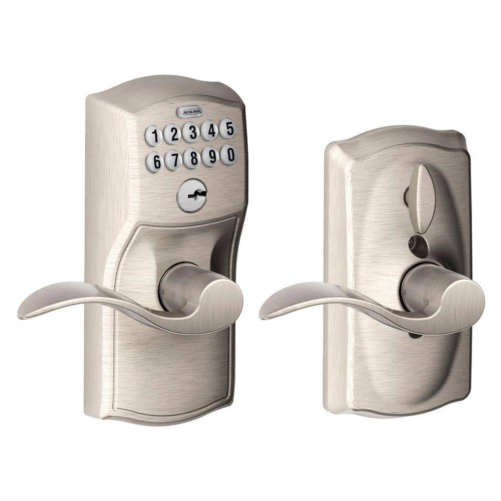 Schlage FE595 Cam 619 ACC Camelot Keypad Entry with Flex-Lock and Accent Levers, Satin Nickel