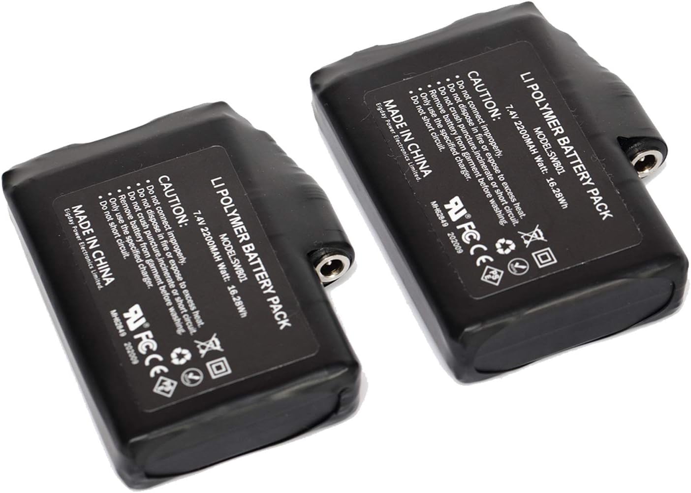 Rechargeable 7.4V 2200mAh Lithium Polymer Batteries for Heated Gloves Socks Jacket Cloths Pack of 2