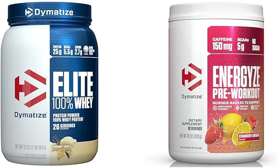 Dymatize Elite 100% Whey Protein Powder, Gourmet Vanilla, 2 Pound Energyze Pre-Workout, Strawberry Lemonade, 30 Servings Bundle - Kansas Nuitrition