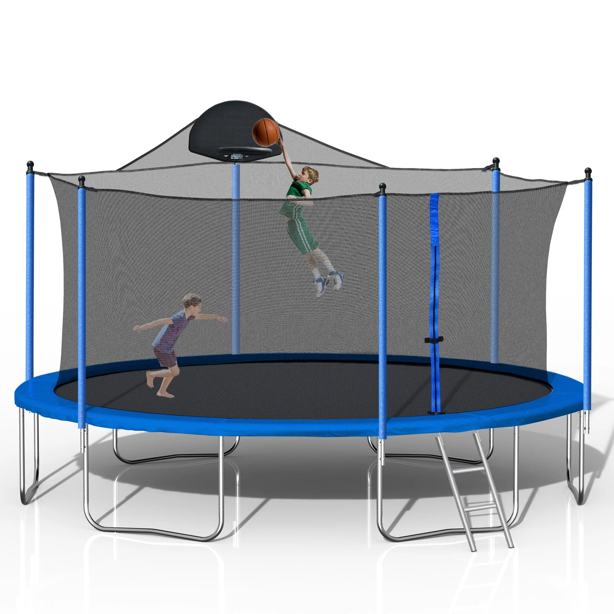 Highsound 14 FT Trampoline for Adults/Kids with Safety Enclosure Net, Basketball Hoop and Ladder