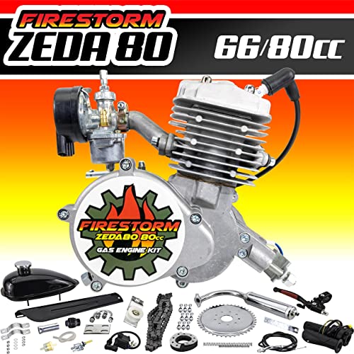 Zeda 80 Complete 80cc Motorized Bicycle Engine Kit - Ceramic Coated Cylinder -Firestorm Edition (Silver,36 Tooth)