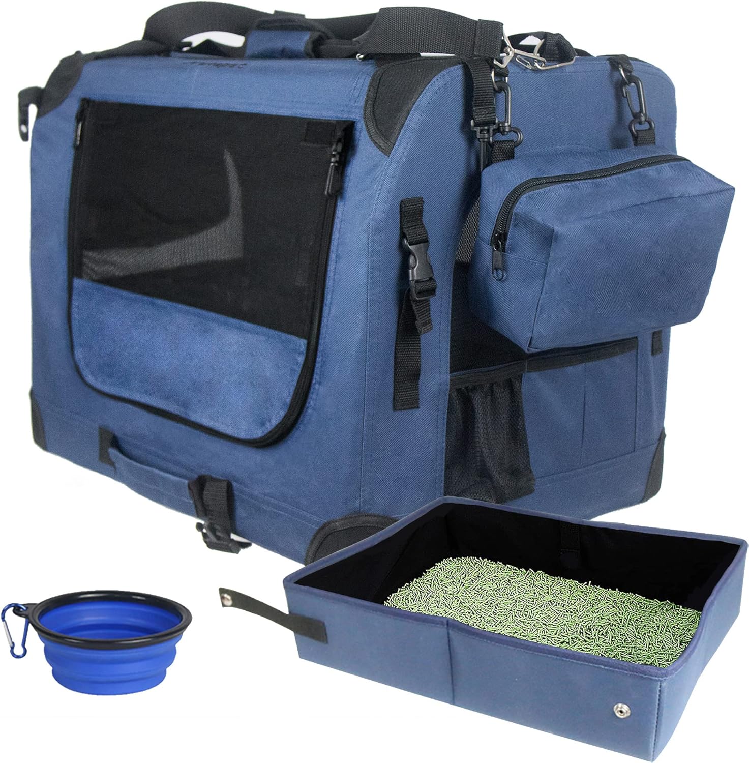 Prutapet Large Cat Carrier 24"x16.5"x16.5" Soft-Sided Portable Pet Crate for Car Traveling with Collapsible Litter Box and Bowl