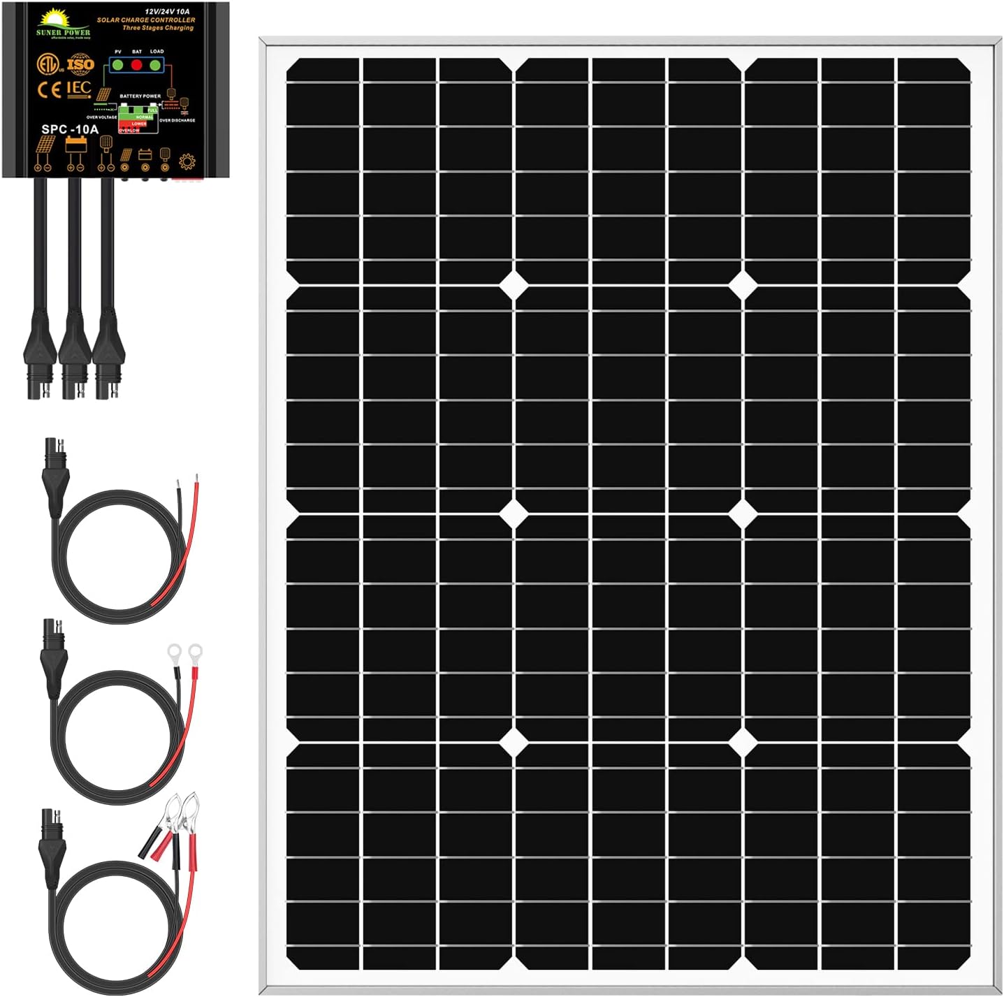 SUNER POWER 50 Watts Mono Crystalline 12V Solar Panel Kits
