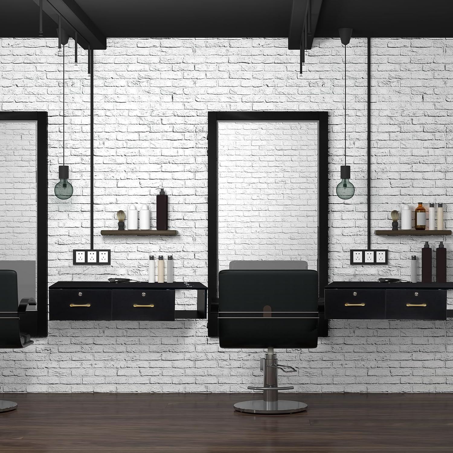 Black Wall Mount Station with Drawers Storage Beauty Salon Spa Equipment, Salon Cabinet Storage for Barbershop Beauty Spa Salon