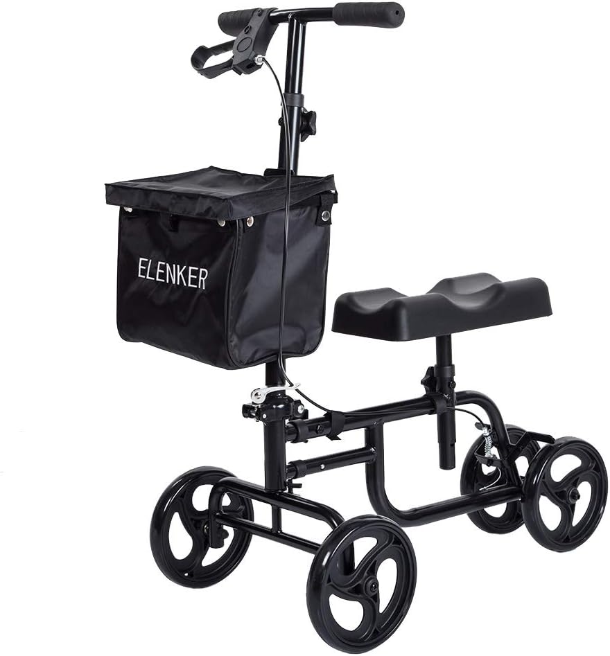 ELENKER Knee Scooter Economy Steerable Knee Walker Ultra Compact & Portable Crutch Alternative with Basket Braking System for Ankle/Foot/Leg Injury