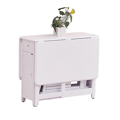Solid Wood Folding Dining Table with Storage,Rectangular Island Kitchen Table with Drawers,Small Space Drop Leaf Foldable Table with Wheels