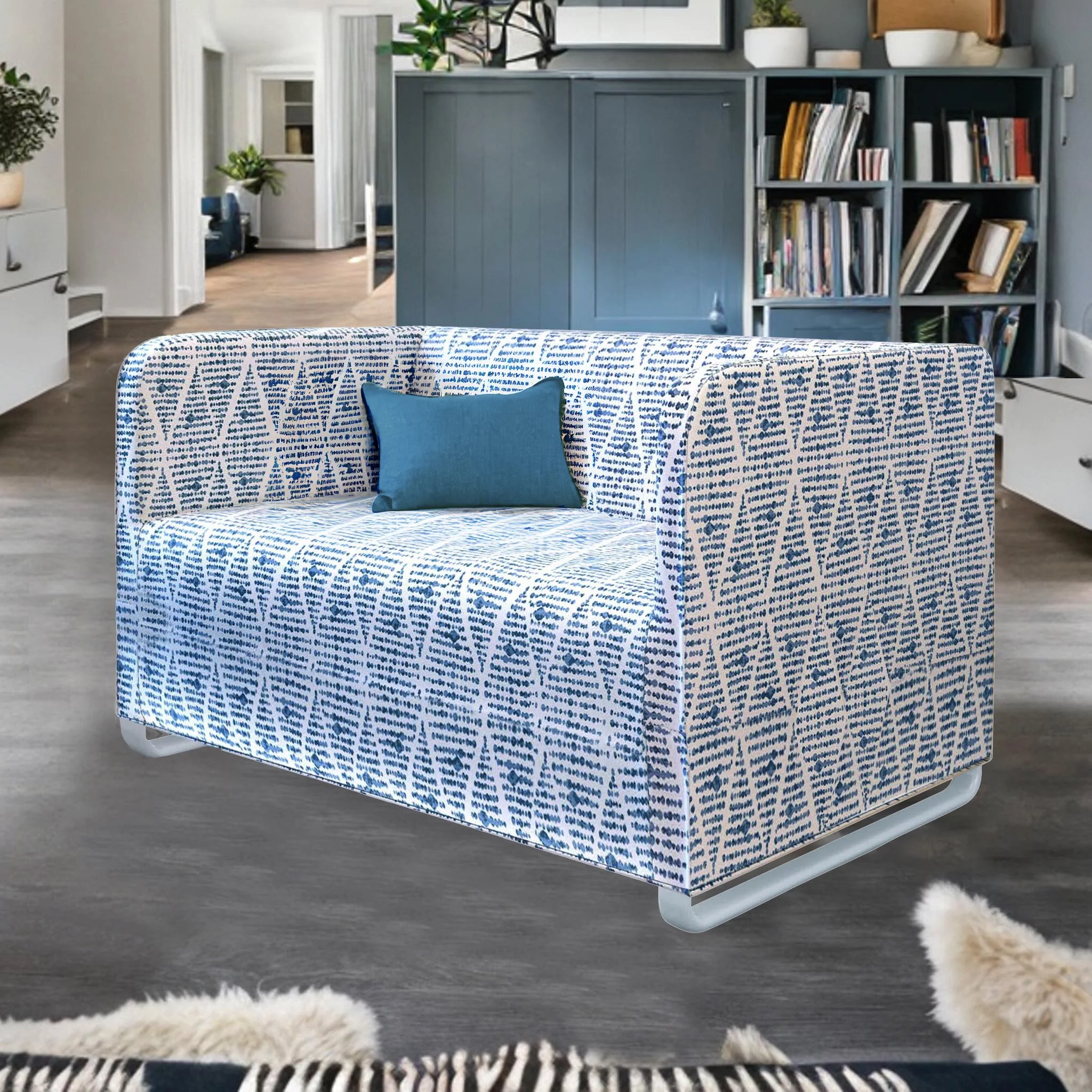 Compatible with IKEA KNOPPARP 2 Seater Sofa, Boho Indigo Blue Slip Cover