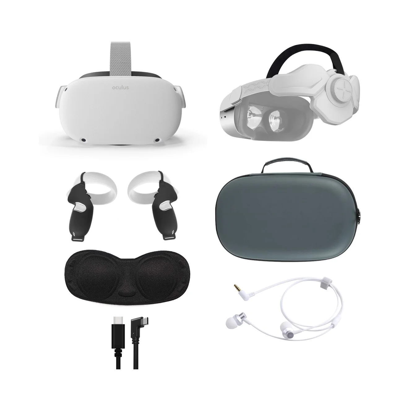 2021 Oculus Quest 2 All-In-One VR Headset, Touch Controllers, 256GB SSD, Glasses Compatible, 3D Audio, Mytrix Head Strap, Carrying Case, Earphone