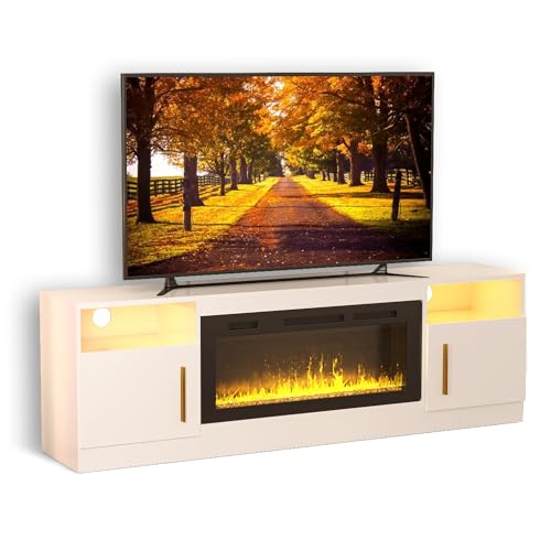 TV Stand with Fireplace, 36" Fireplace TV Stand LED Entertainment Center with Fireplace, 70 Inch Modern Electric Fireplace TV Stand for Living Room
